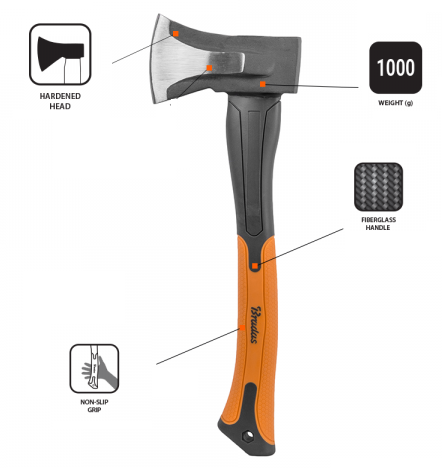 1000g Log Splitting Hatchet with Fibreglass Handle