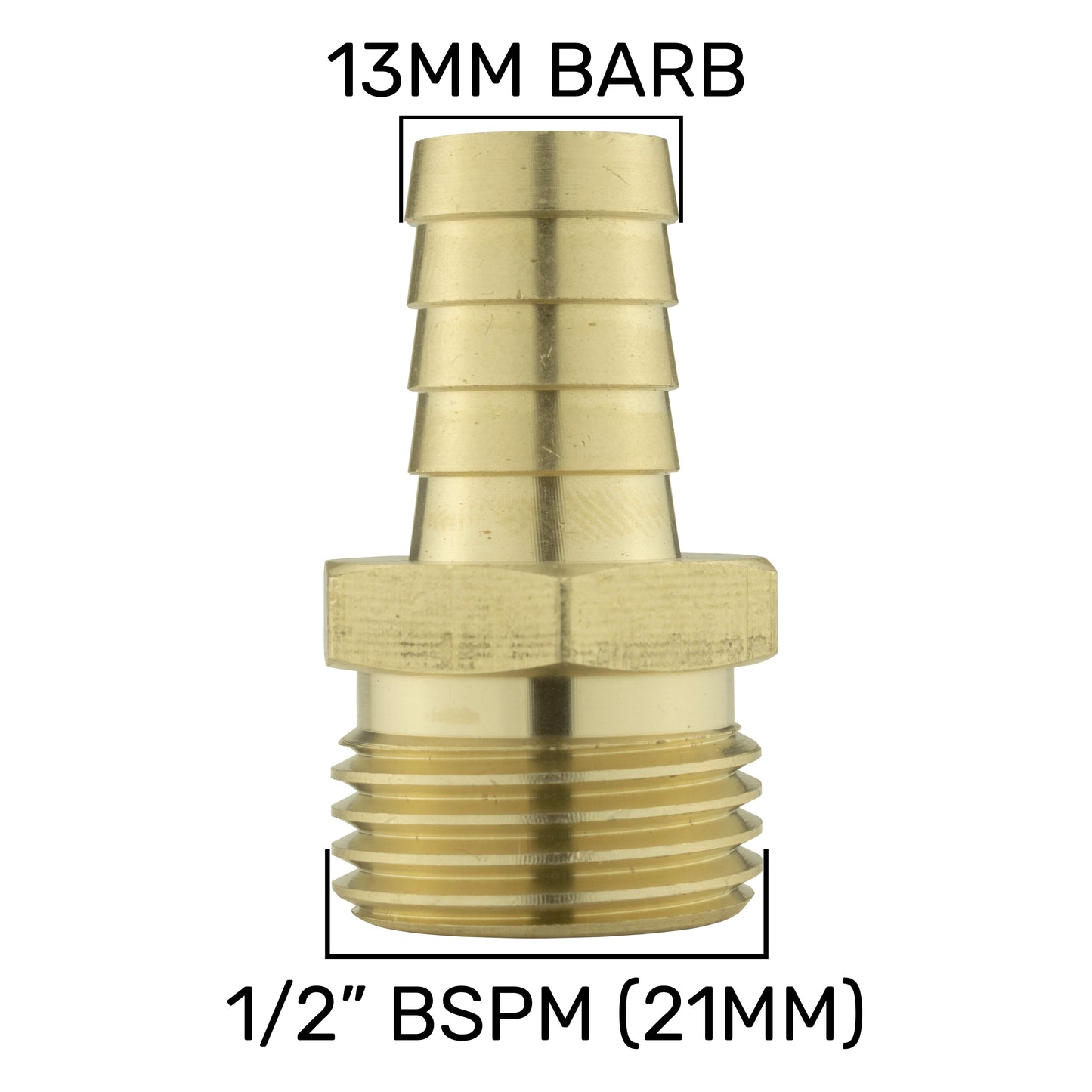 Brass 13mm Barbed Joiner with 1/2" BSP Male Thread