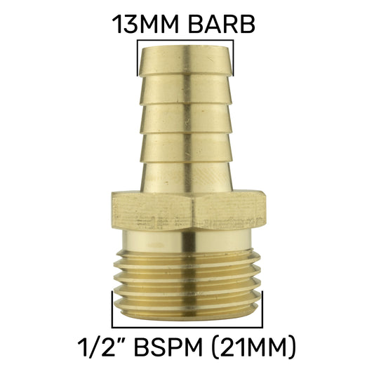 Brass 13mm Barbed Joiner with 1/2" BSP Male Thread