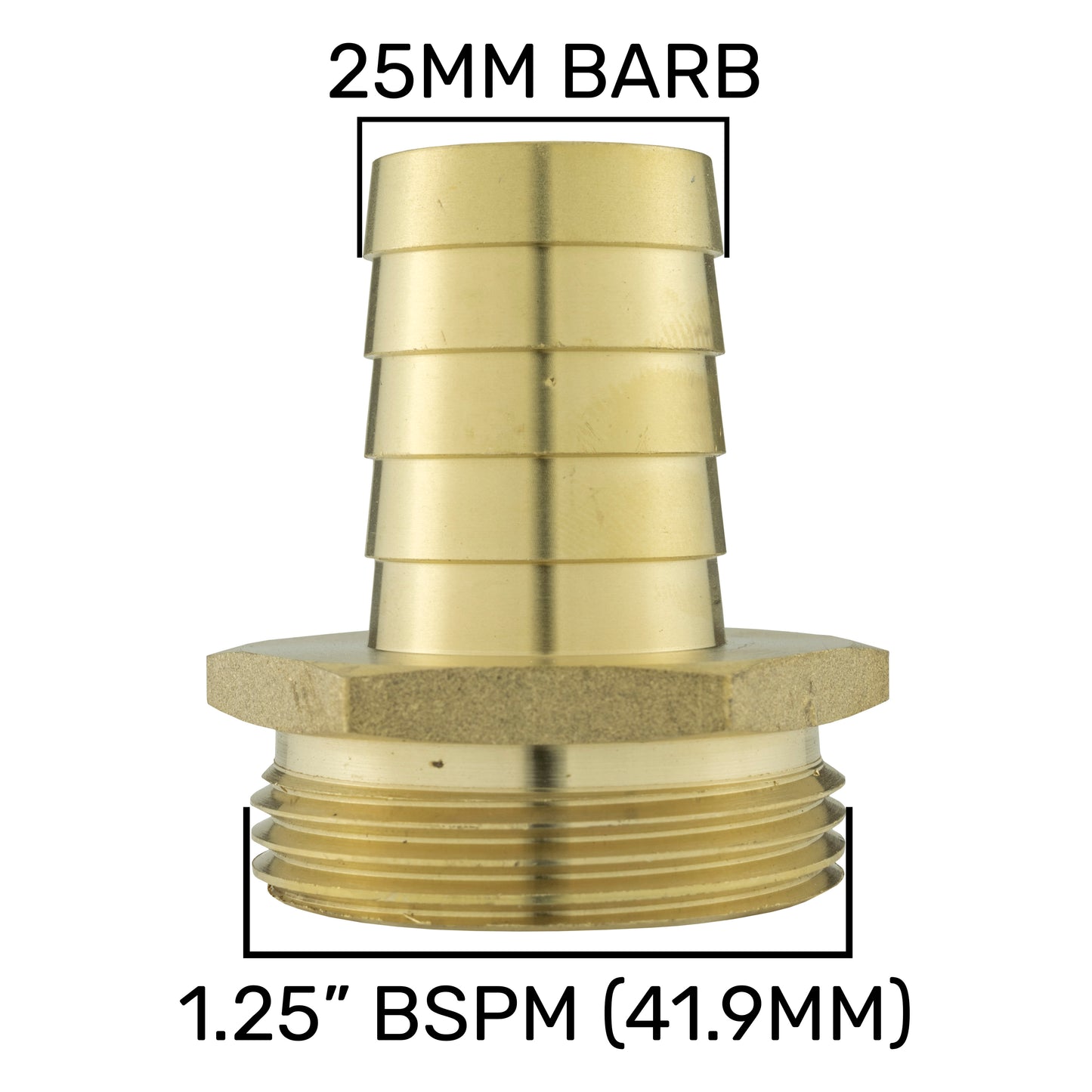 Brass 25mm Barbed Joiner with 1.25" BSP Male Thread