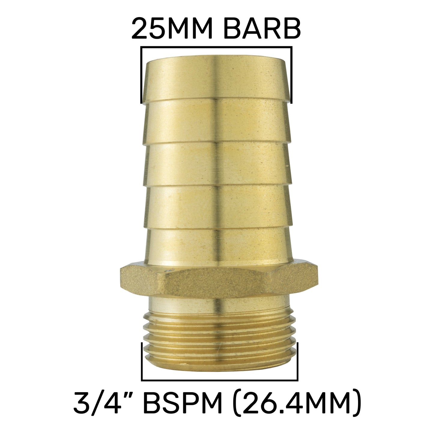 Brass 25mm Barbed Joiner with 3/4" BSP Male Thread