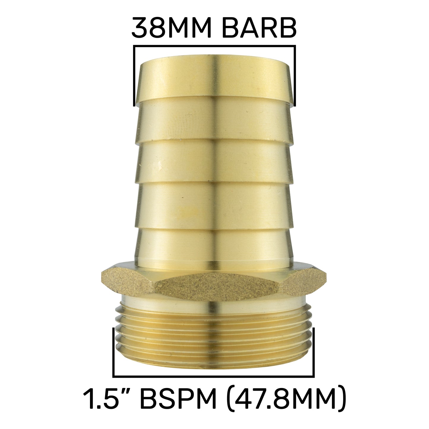Brass 38mm Barbed Joiner with 1.5" BSP Male Thread