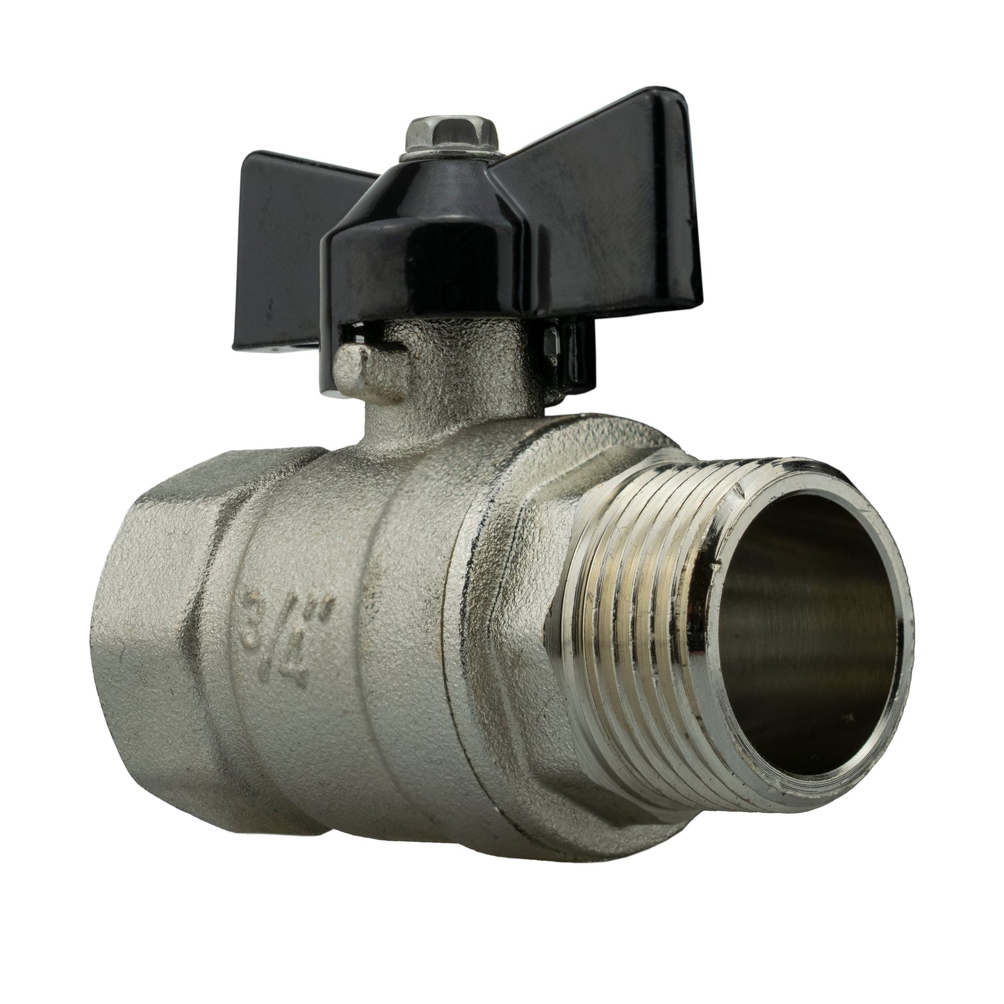 Male to Female Nickel Plated Zinc Butterfly Valve, 3/4"
