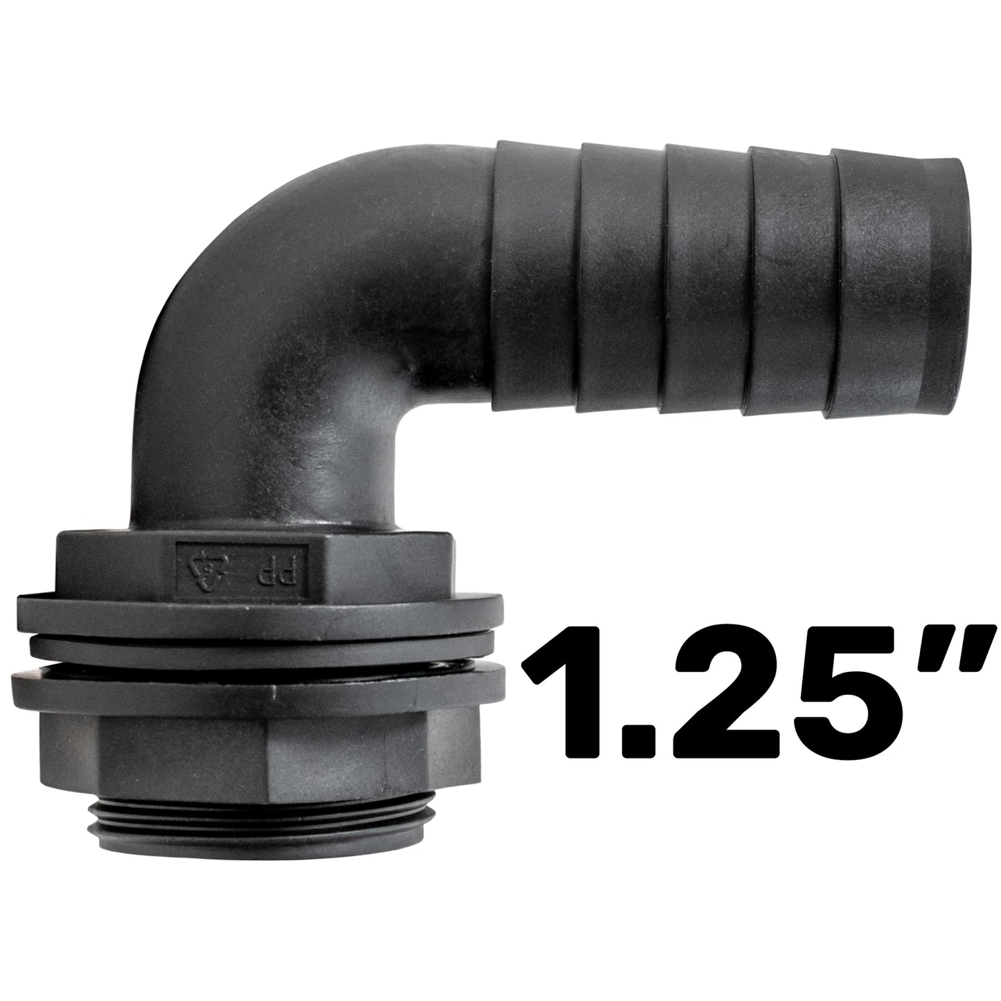 Water Butt 90° Overflow Elbow with Nut & Washer, 1.25"