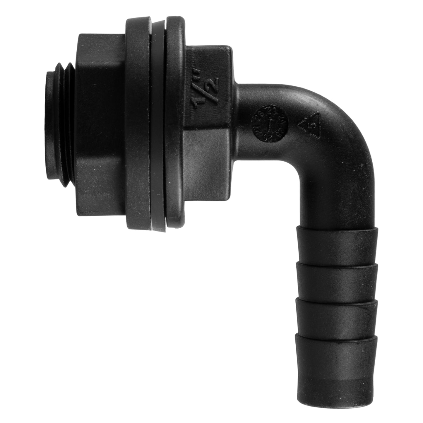 Water Butt 90° Overflow Elbow with Nut & Washer, 1/2"