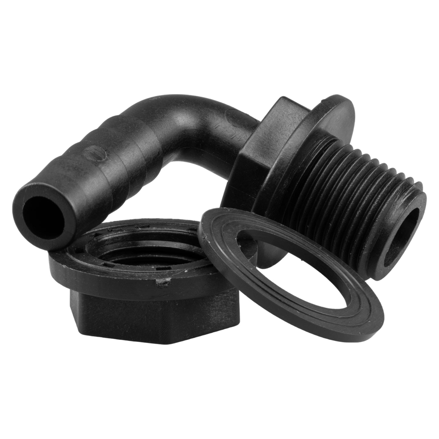 Water Butt 90° Overflow Elbow with Nut & Washer, 1/2"