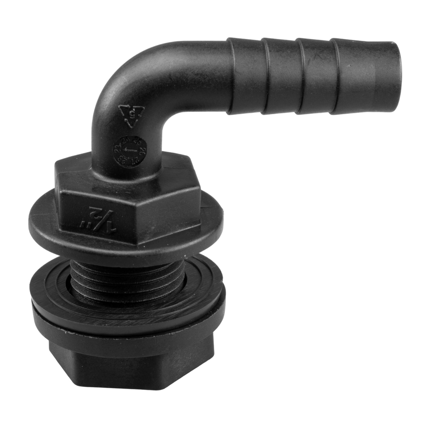 Water Butt 90° Overflow Elbow with Nut & Washer, 1/2"