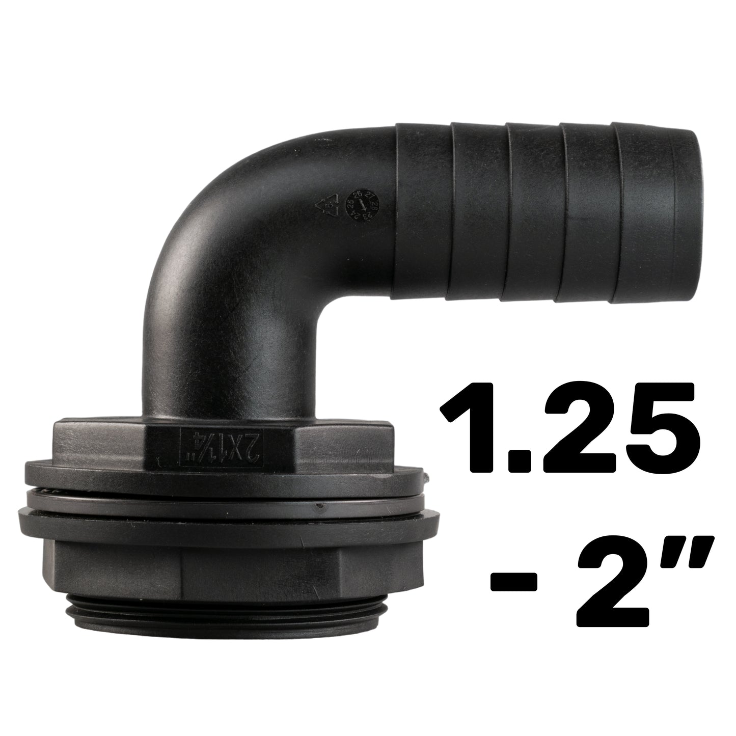 Water Butt 90° Overflow Elbow with Nut & Washer, 2" - 1.25"