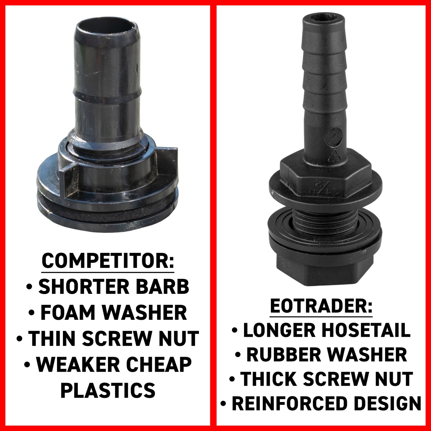 Water Butt Overflow Adapter with Nut & Washer, 1/2"