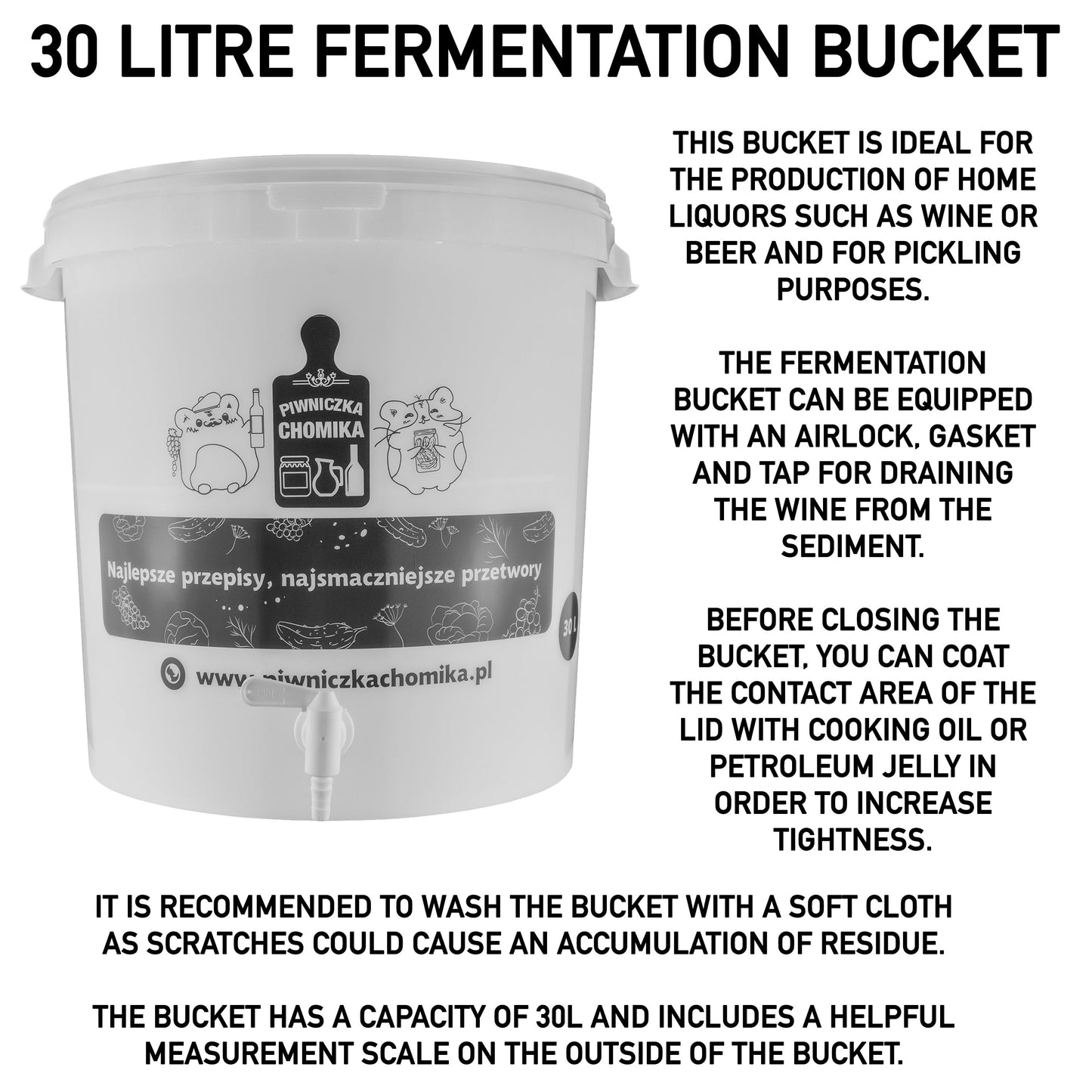 30L Home Brewing Fermenation Bucket with Lid & Tap