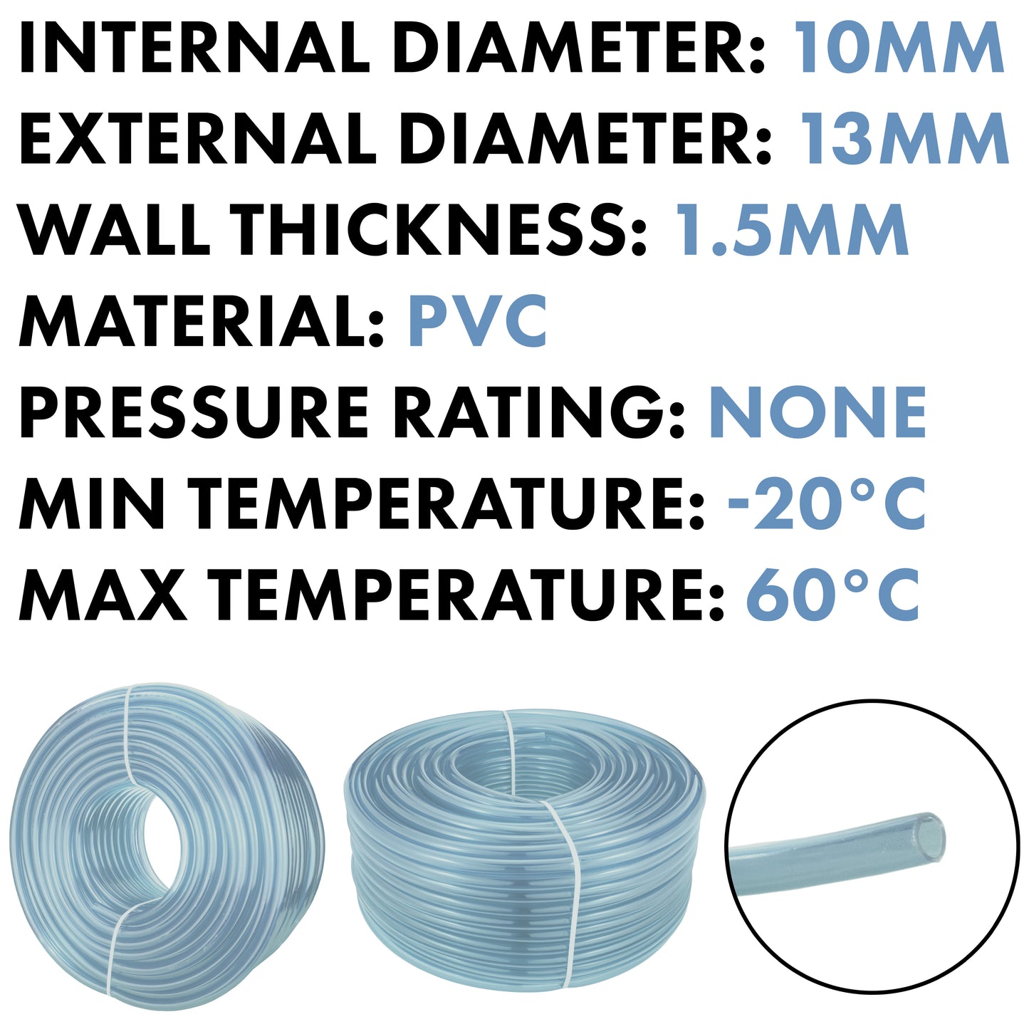 10mm x 13mm Clear PVC Tech Hose