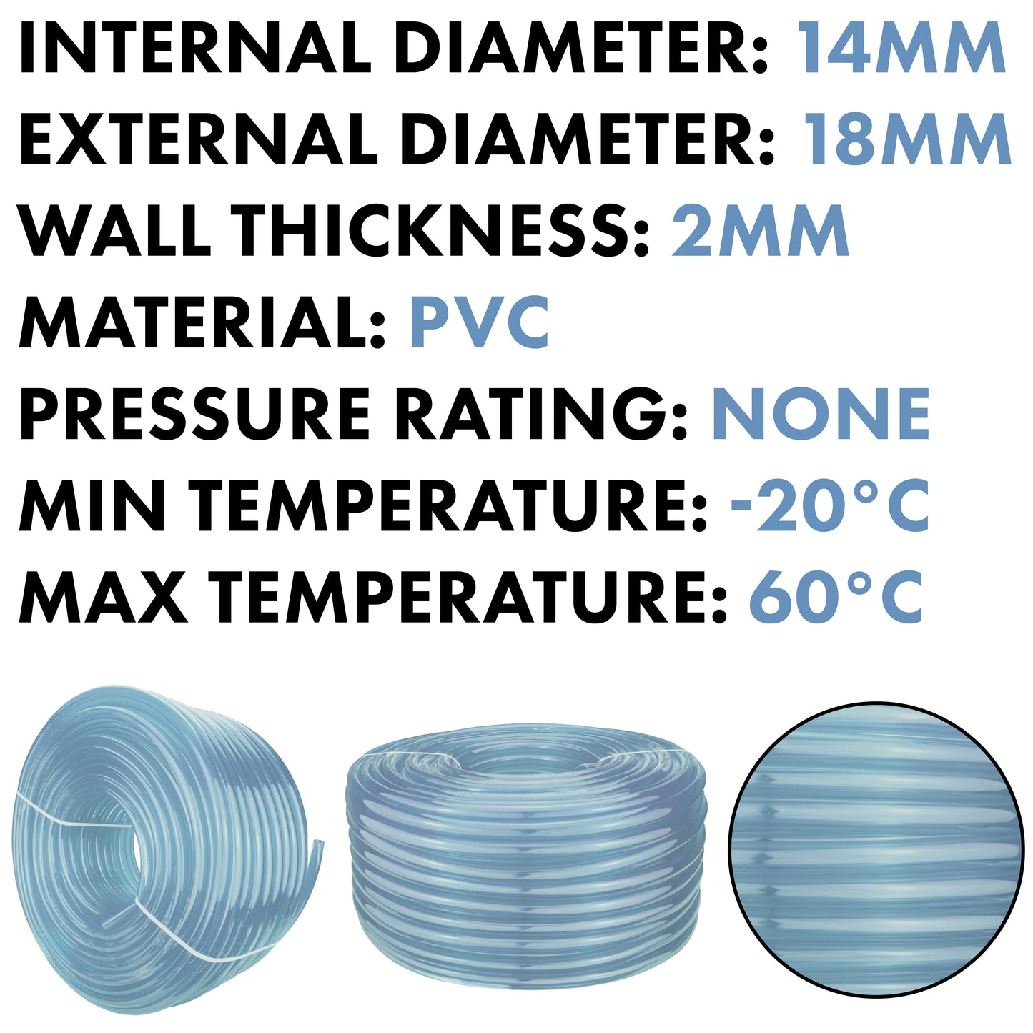 14mm x 18mm Clear PVC Tech Hose
