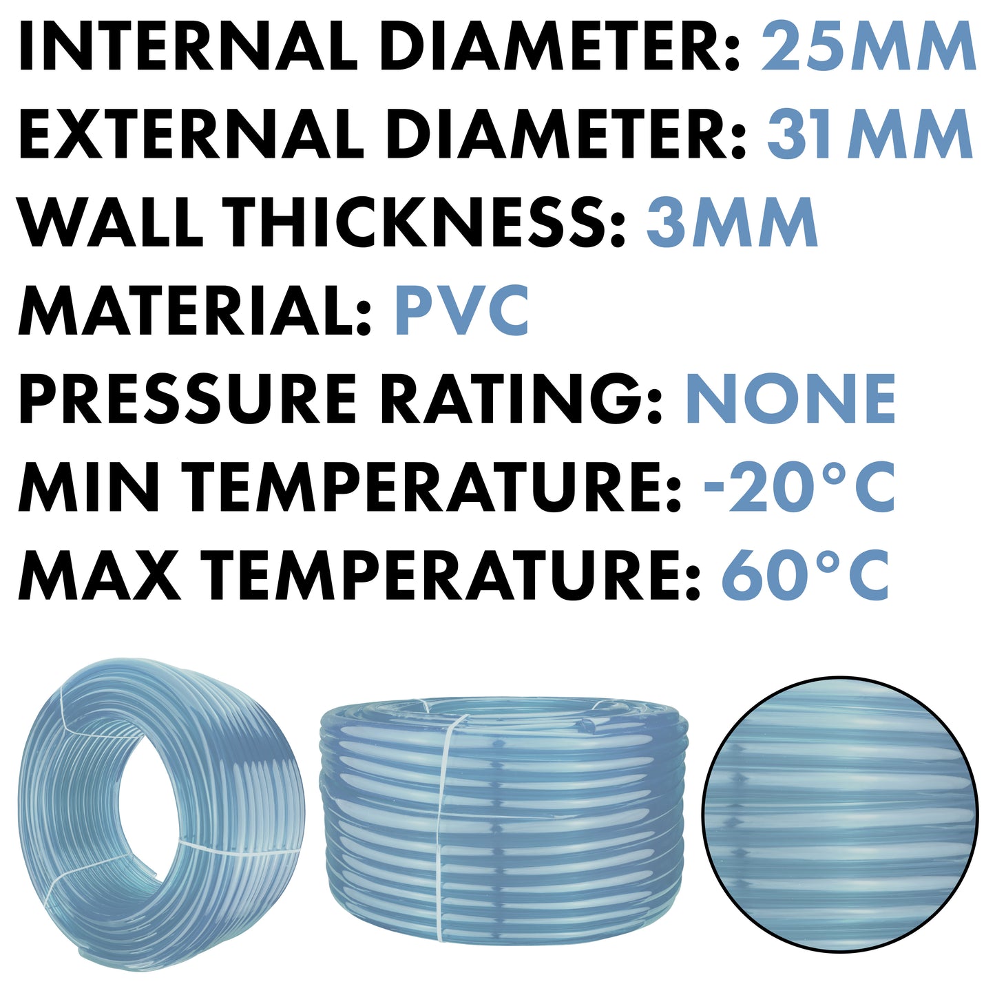 25mm x 31mm Clear PVC Tech Hose