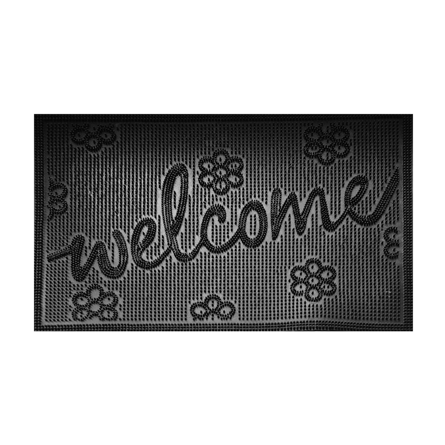 Rubber Doormat, 60cm x 40cm - 'Welcome' (Small Flowers)