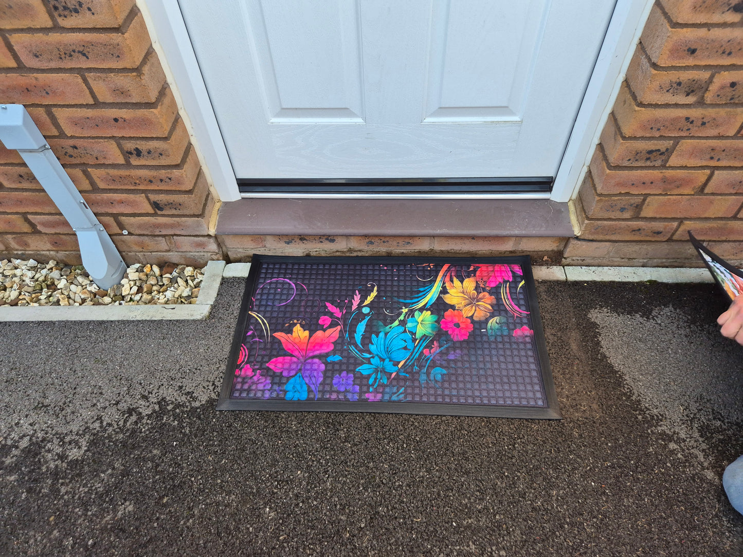 3D Embossed Doormat, 75cm x 45cm - Neon Flowers