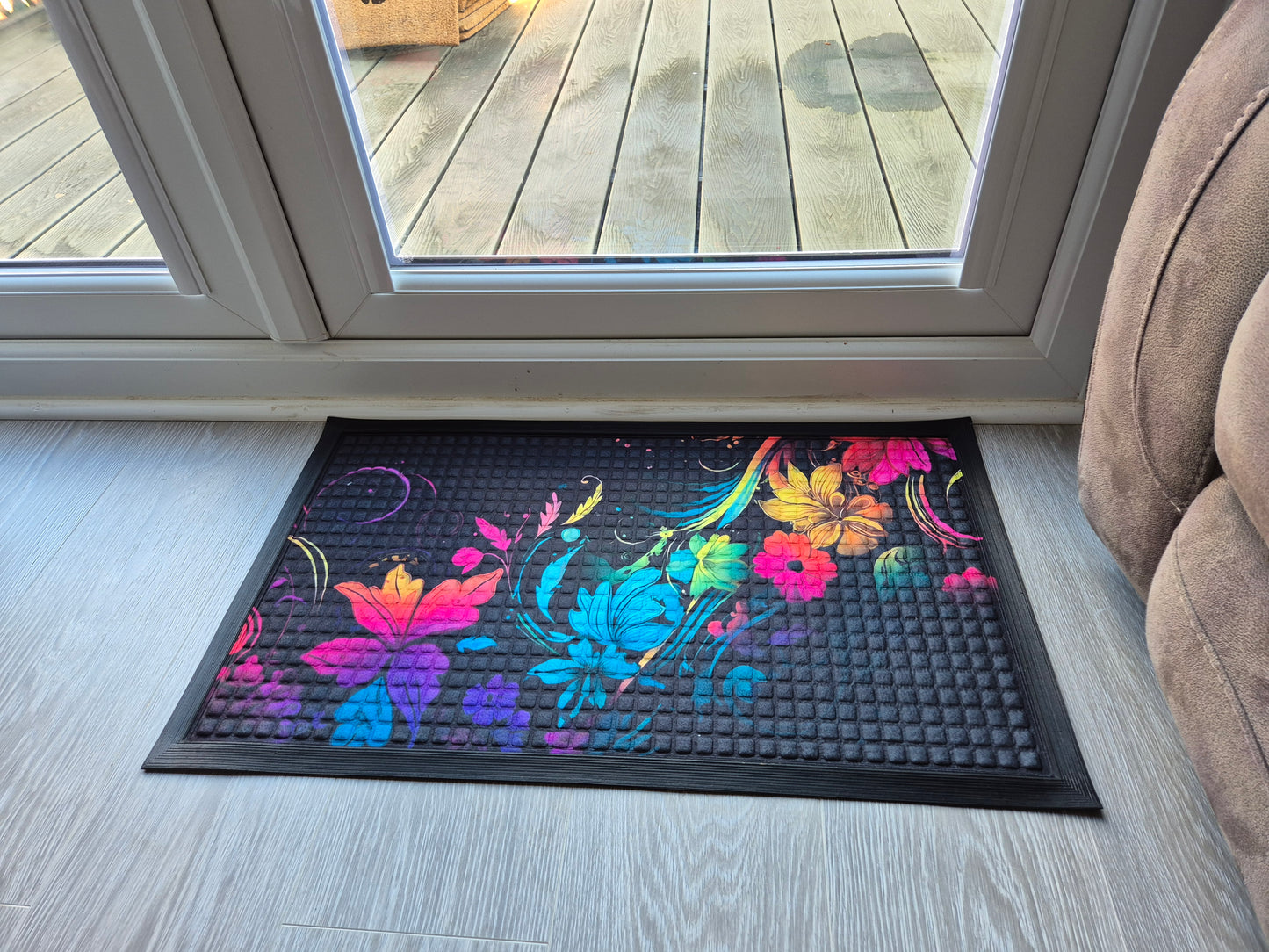 3D Embossed Doormat, 75cm x 45cm - Neon Flowers