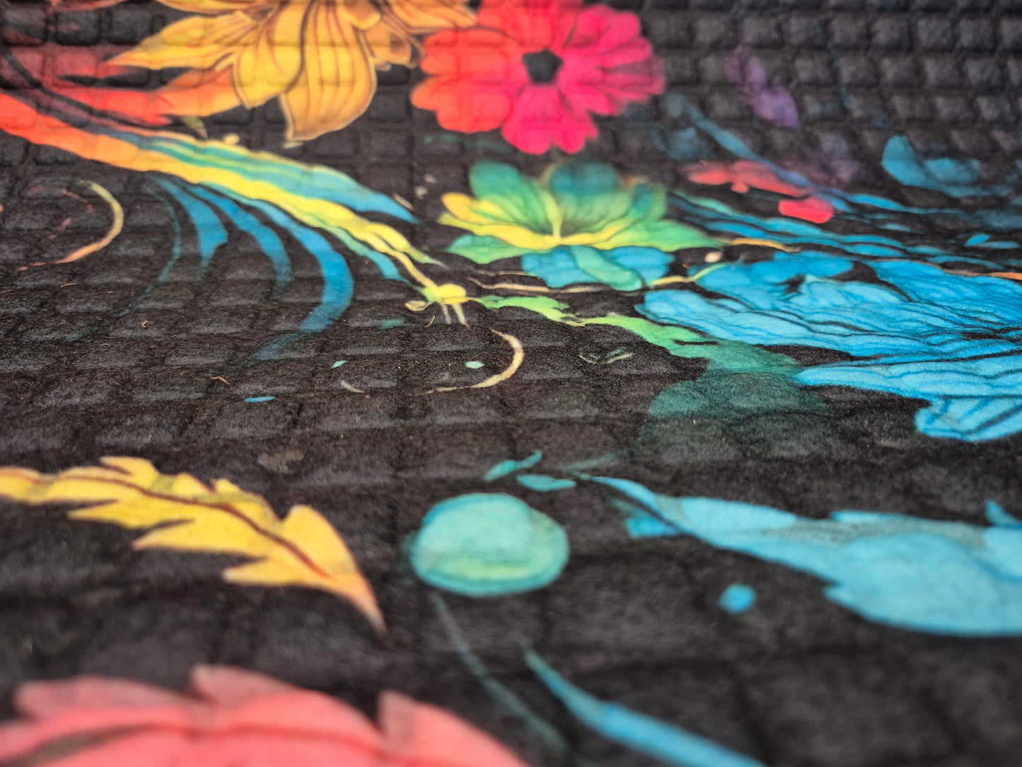 3D Embossed Doormat, 75cm x 45cm - Neon Flowers