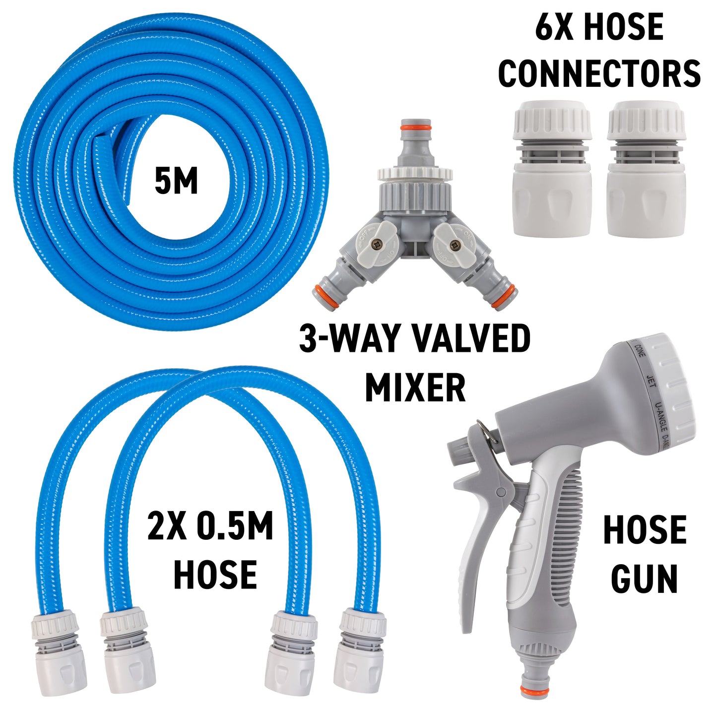 Hot & Cold Dog Shower Wash Kit with Water Sprayer & Valved Mixer, Blue