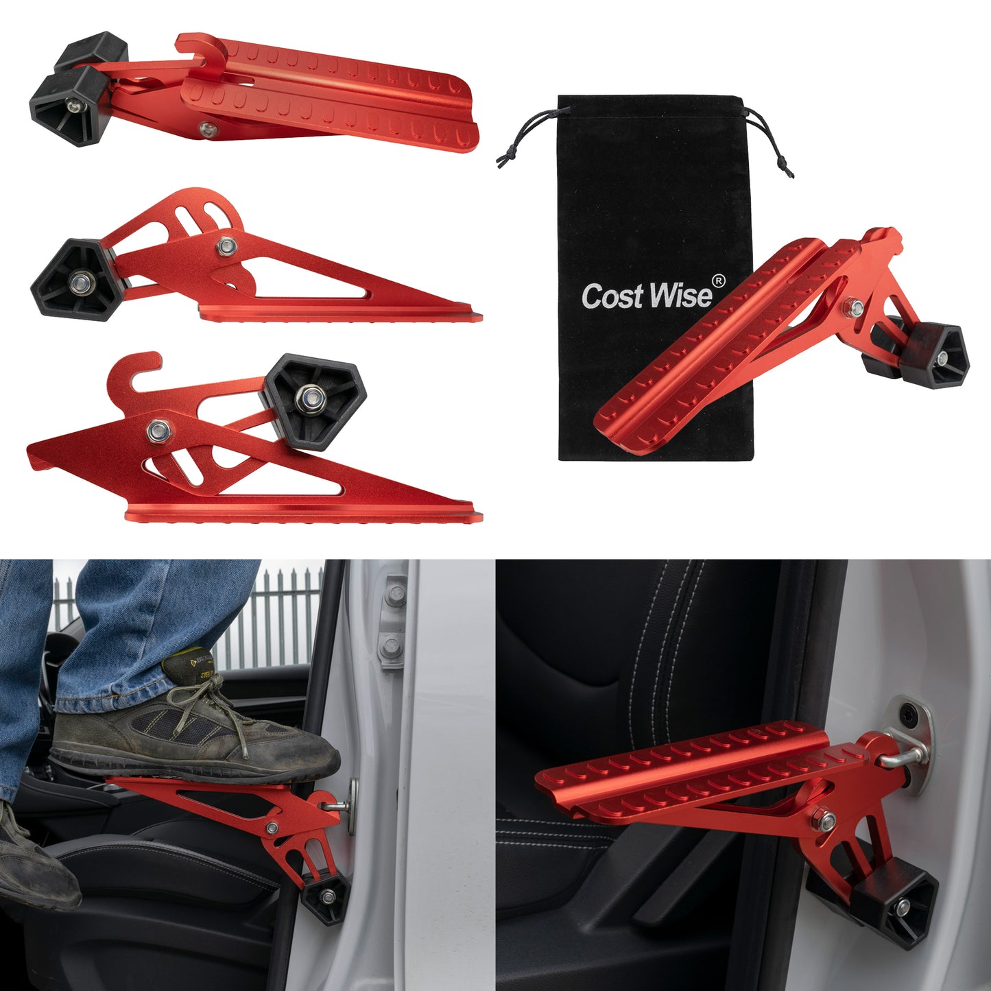 Type D Vehicle Car Door Step Up Ladder, Red