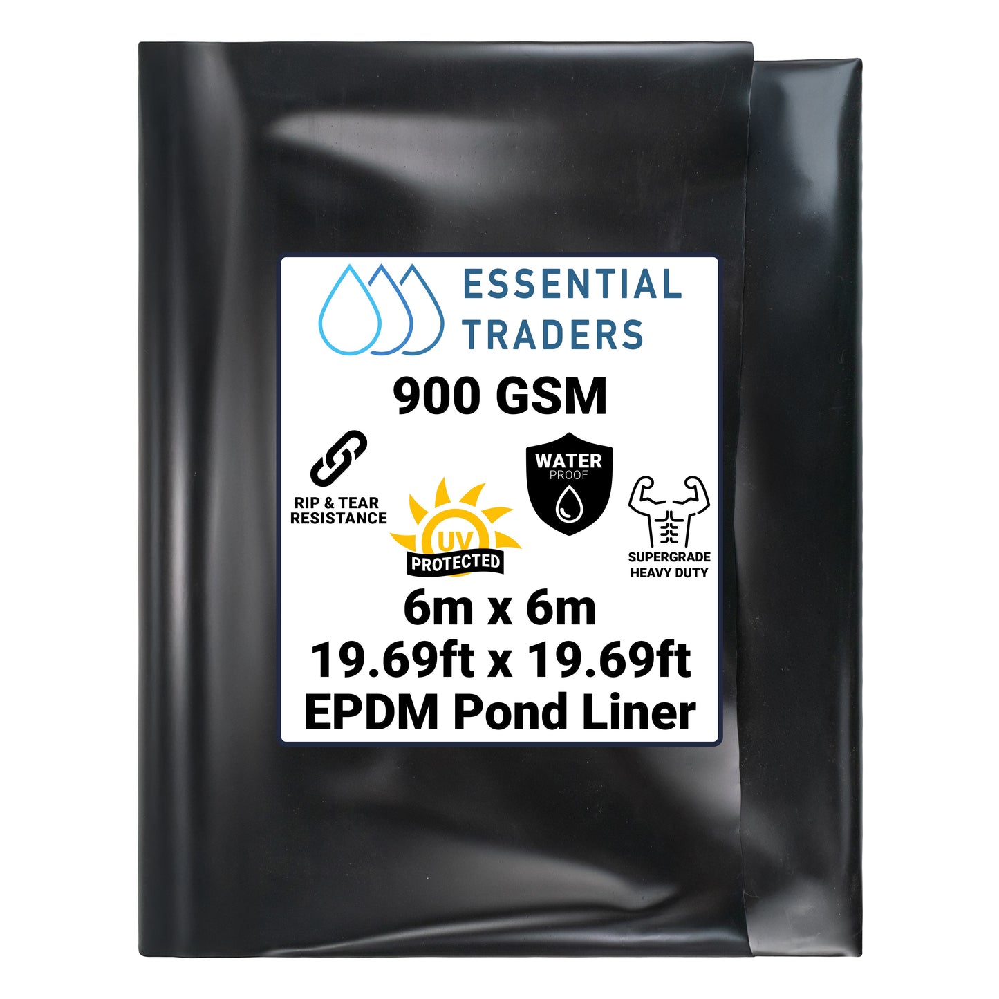 6m x 6m EPDM Rubber Pond Liner, 900 GSM