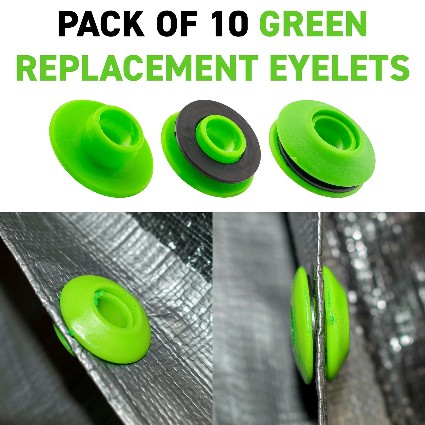 Repacement Tarpaulin Eyelets, Green Pack of 10