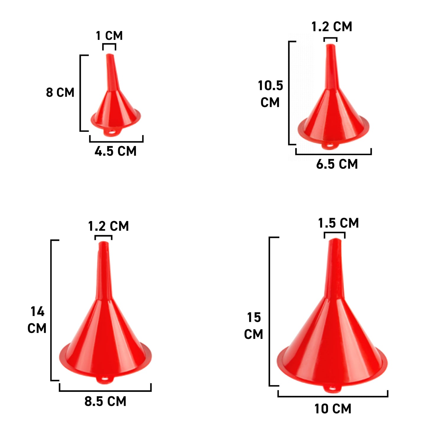 Pack of 4 Nested Home & Vehicle Funnels, Red