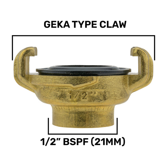 Brass GEKA Style Claw Hose Connector, 1/2" BSPF
