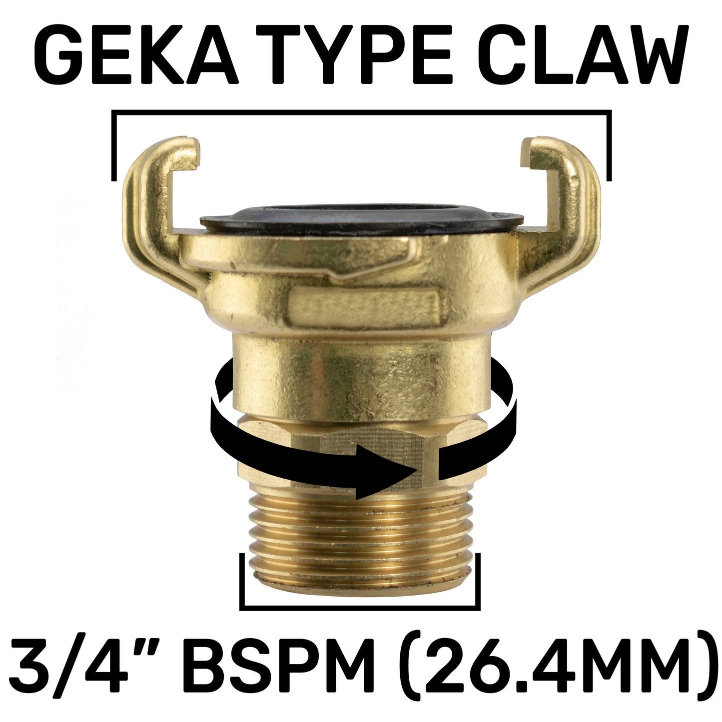 Brass GEKA Style Claw Swivel Hose Connector, 3/4" BSPM