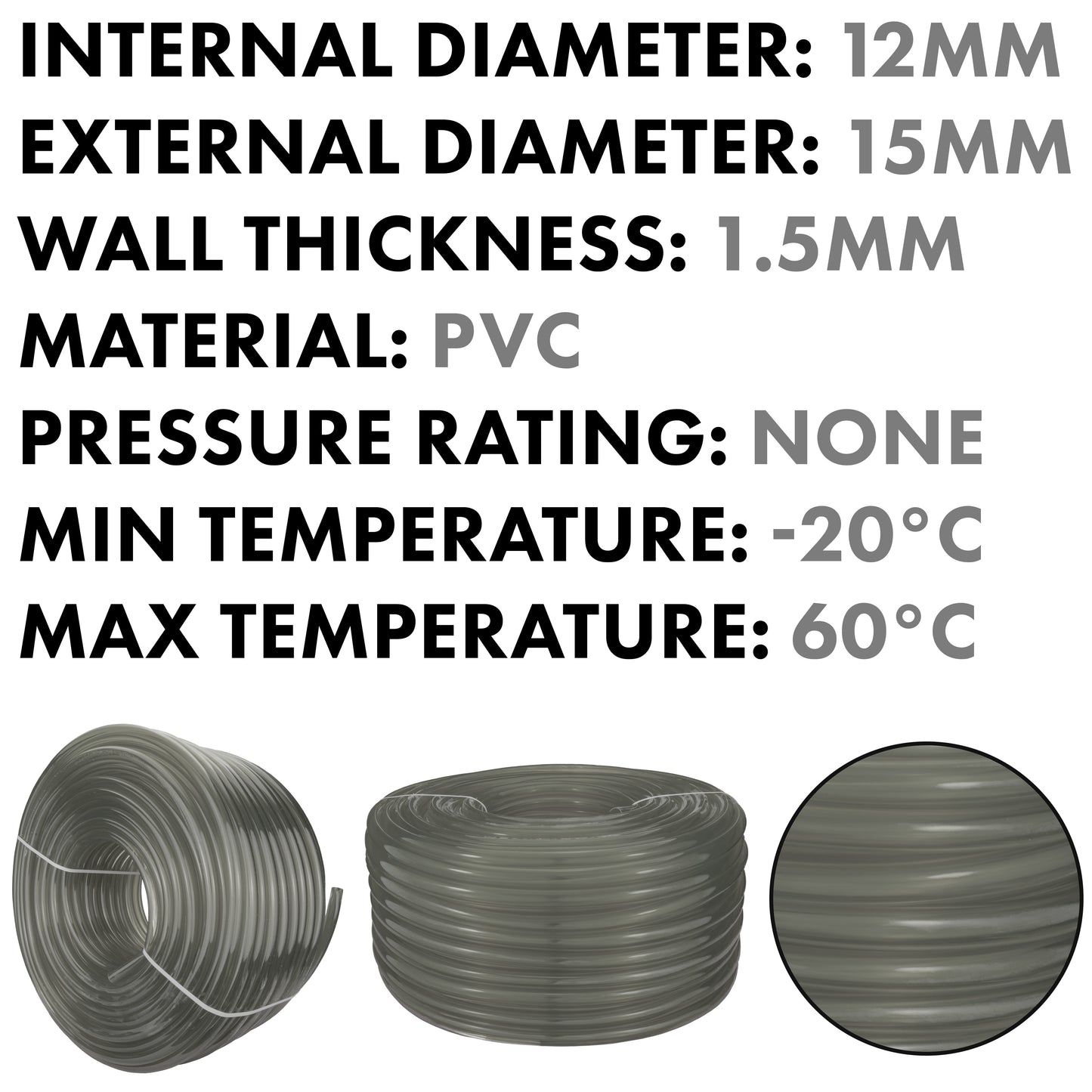 12mm Grey Semi-Transparent PVC Technical Hose