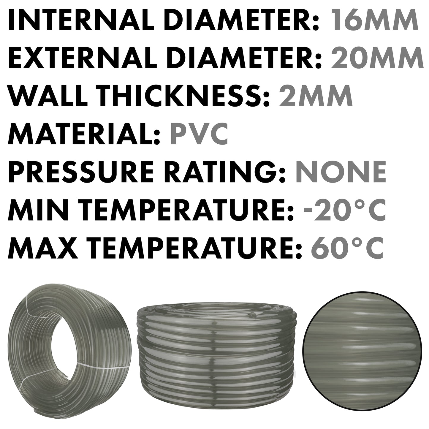 16mm Grey Semi-Transparent PVC Technical Hose