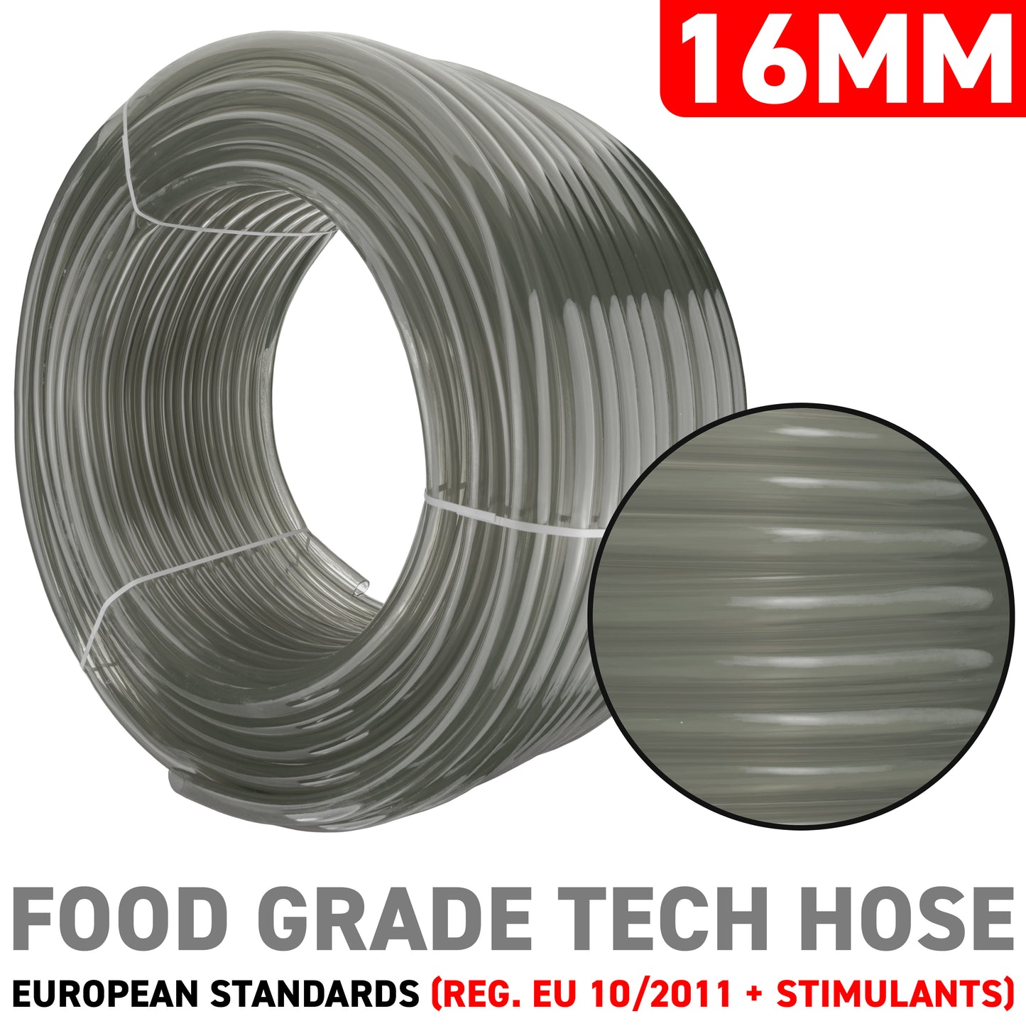 16mm Grey Semi-Transparent PVC Technical Hose