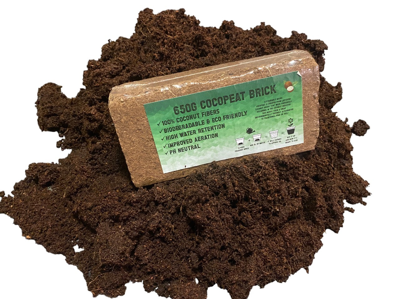 Organic Coconut Coir Fibre Natural Compost Brick, 650g