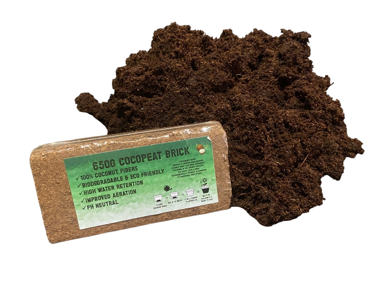 Organic Coconut Coir Fibre Natural Compost Brick, 650g