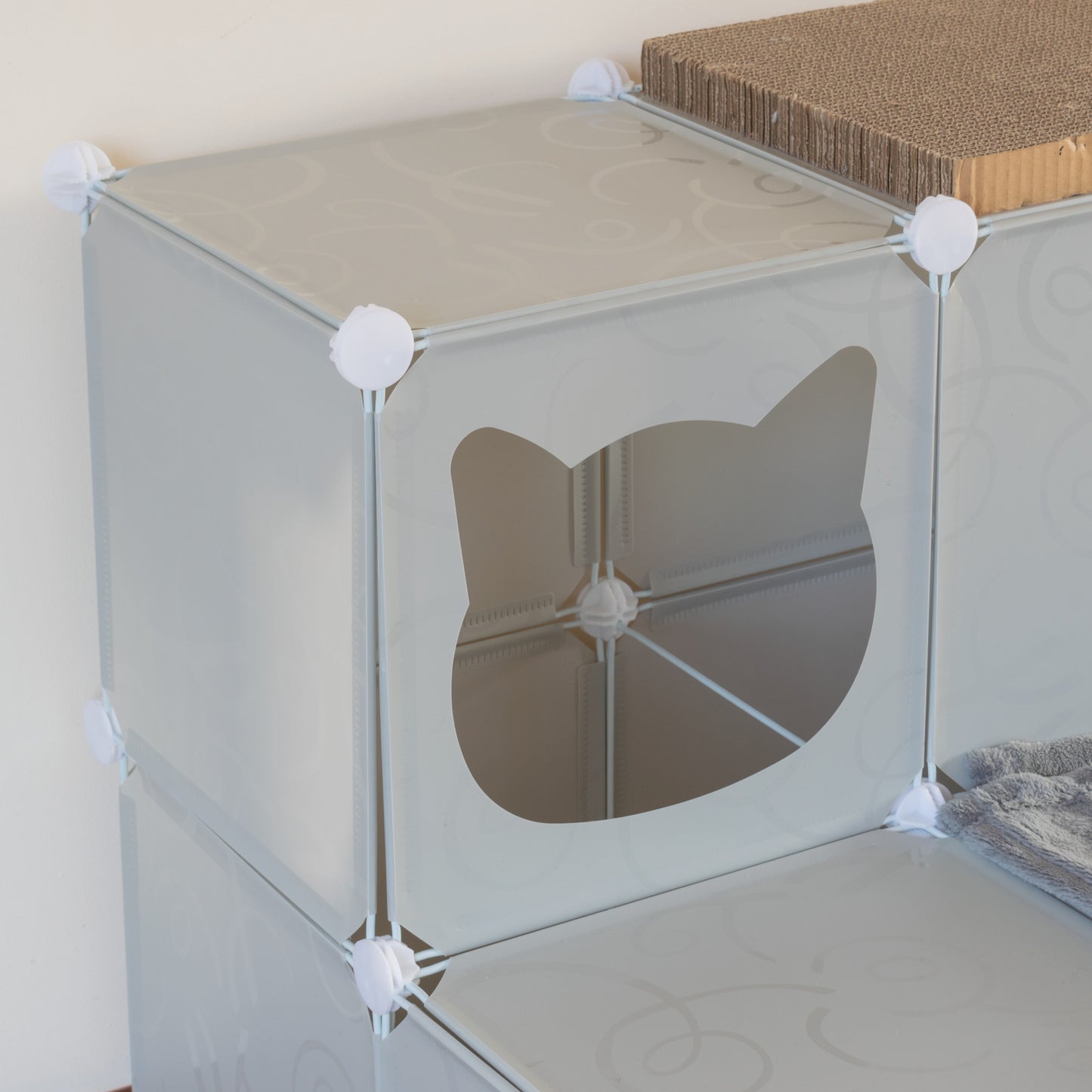 Grey Kitty Cubby Cat Cube Buildable Play Tower, Large