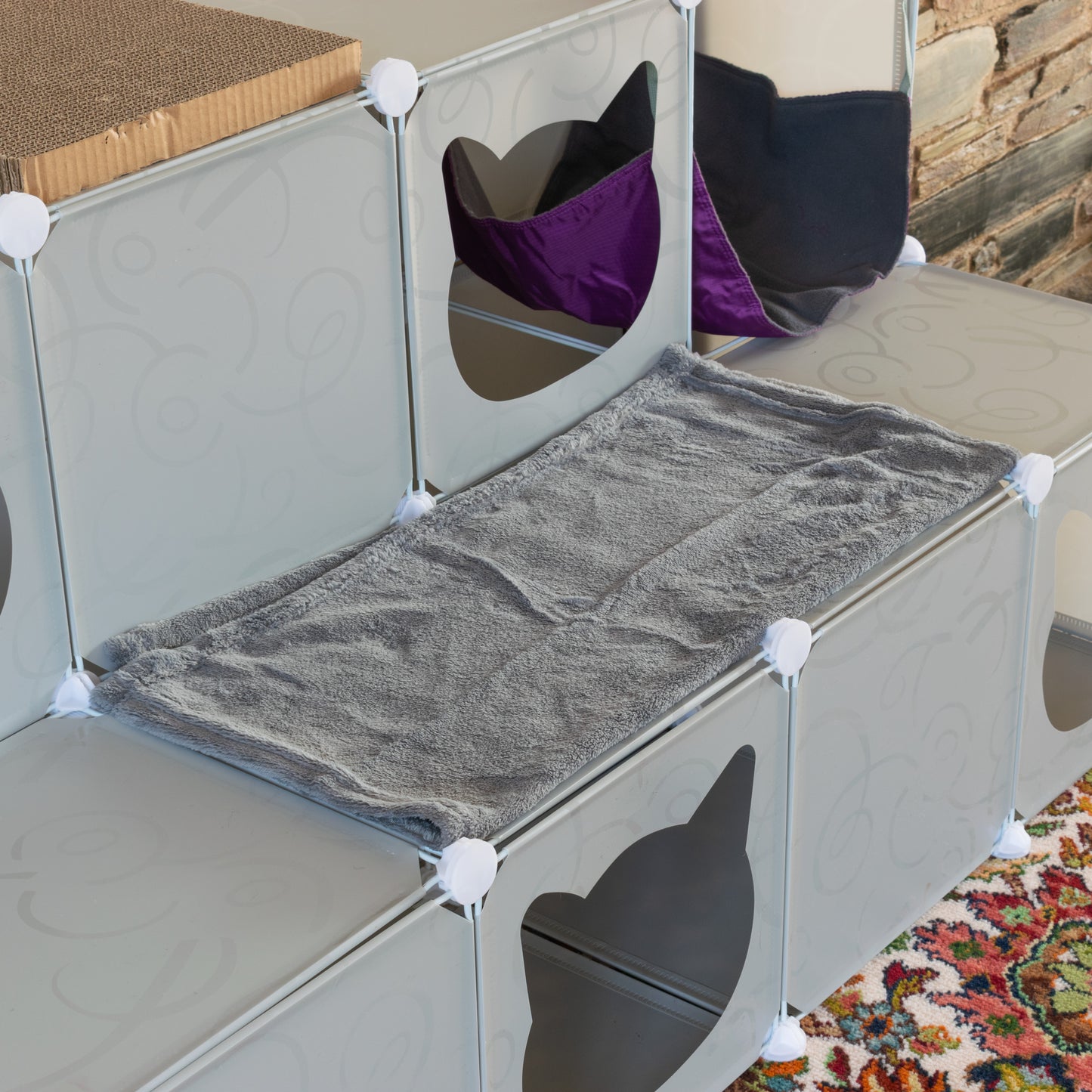 Grey Kitty Cubby Cat Cube Buildable Play Tower, Large