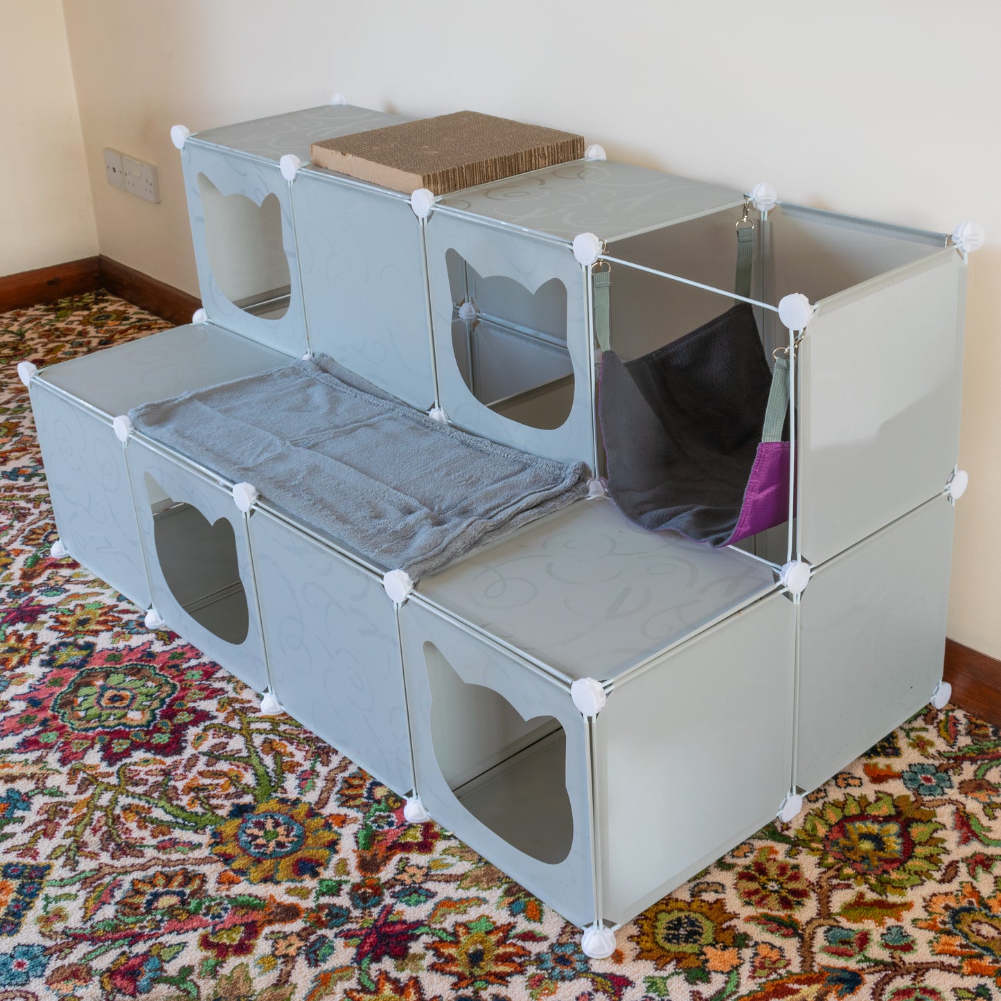 Grey Kitty Cubby Cat Cube Buildable Play Tower, Large