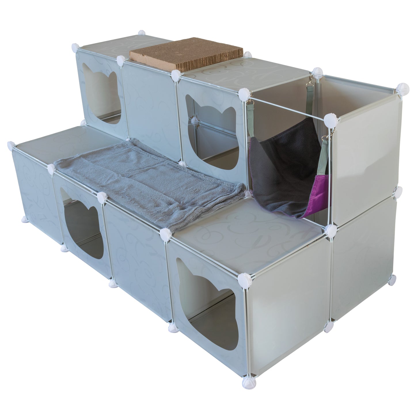 Grey Kitty Cubby Cat Cube Buildable Play Tower, Large