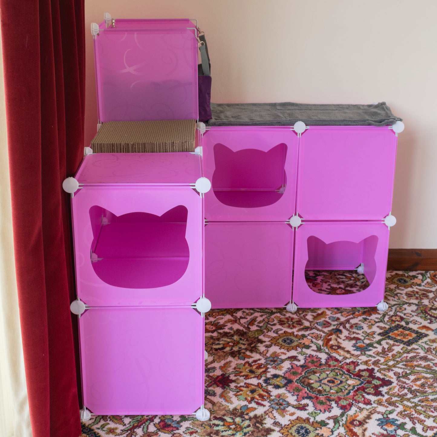Pink Kitty Cubby Cat Cube Buildable Play Tower, Large
