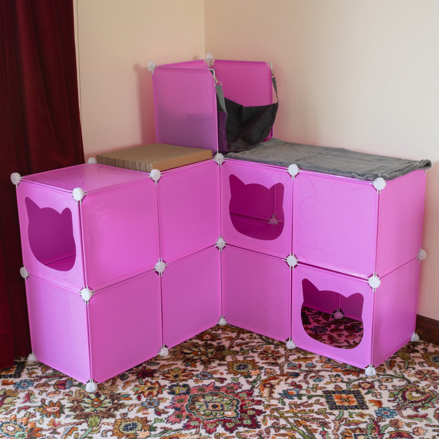 Pink Kitty Cubby Cat Cube Buildable Play Tower, Large