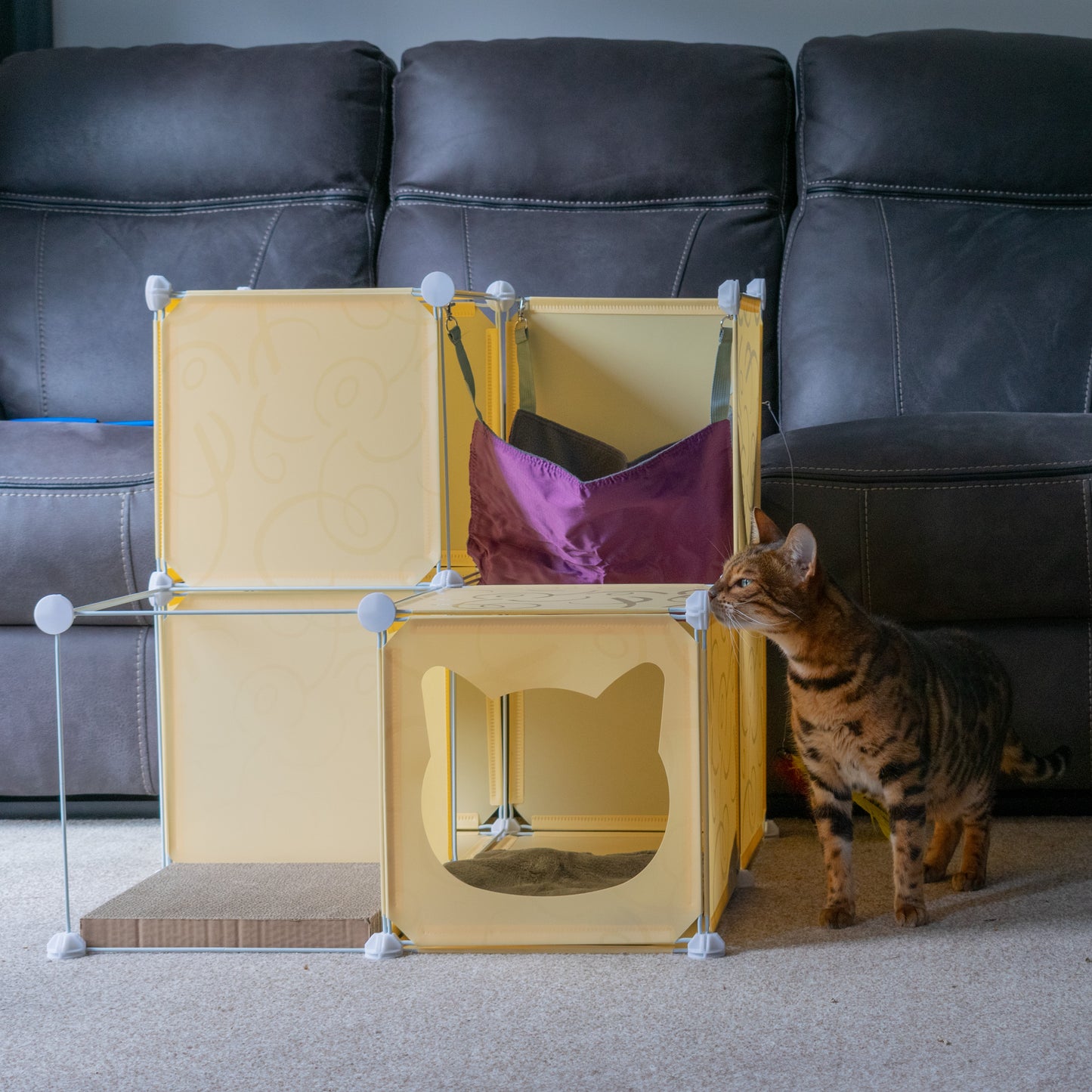 Cream Kitty Cubby Cat Cube Buildable Play Tower, Medium