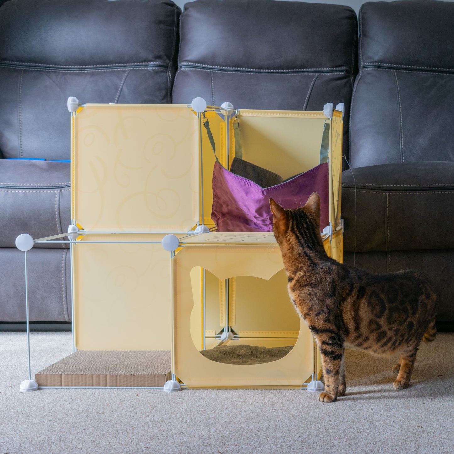 Cream Kitty Cubby Cat Cube Buildable Play Tower, Medium