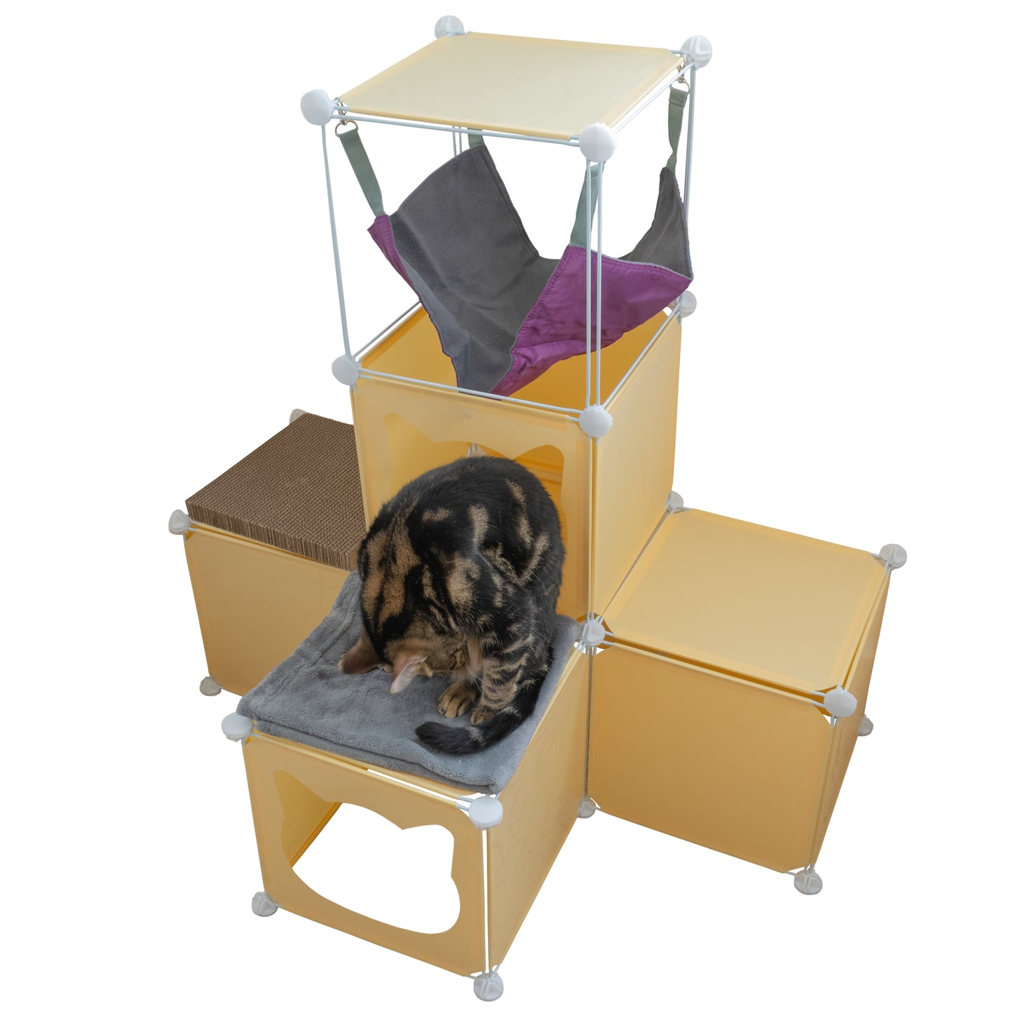 Cream Kitty Cubby Cat Cube Buildable Play Tower, Medium