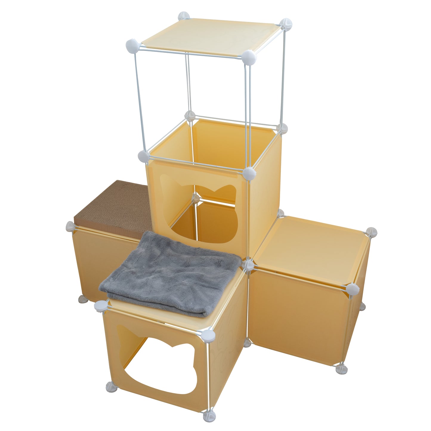 Cream Kitty Cubby Cat Cube Buildable Play Tower, Medium