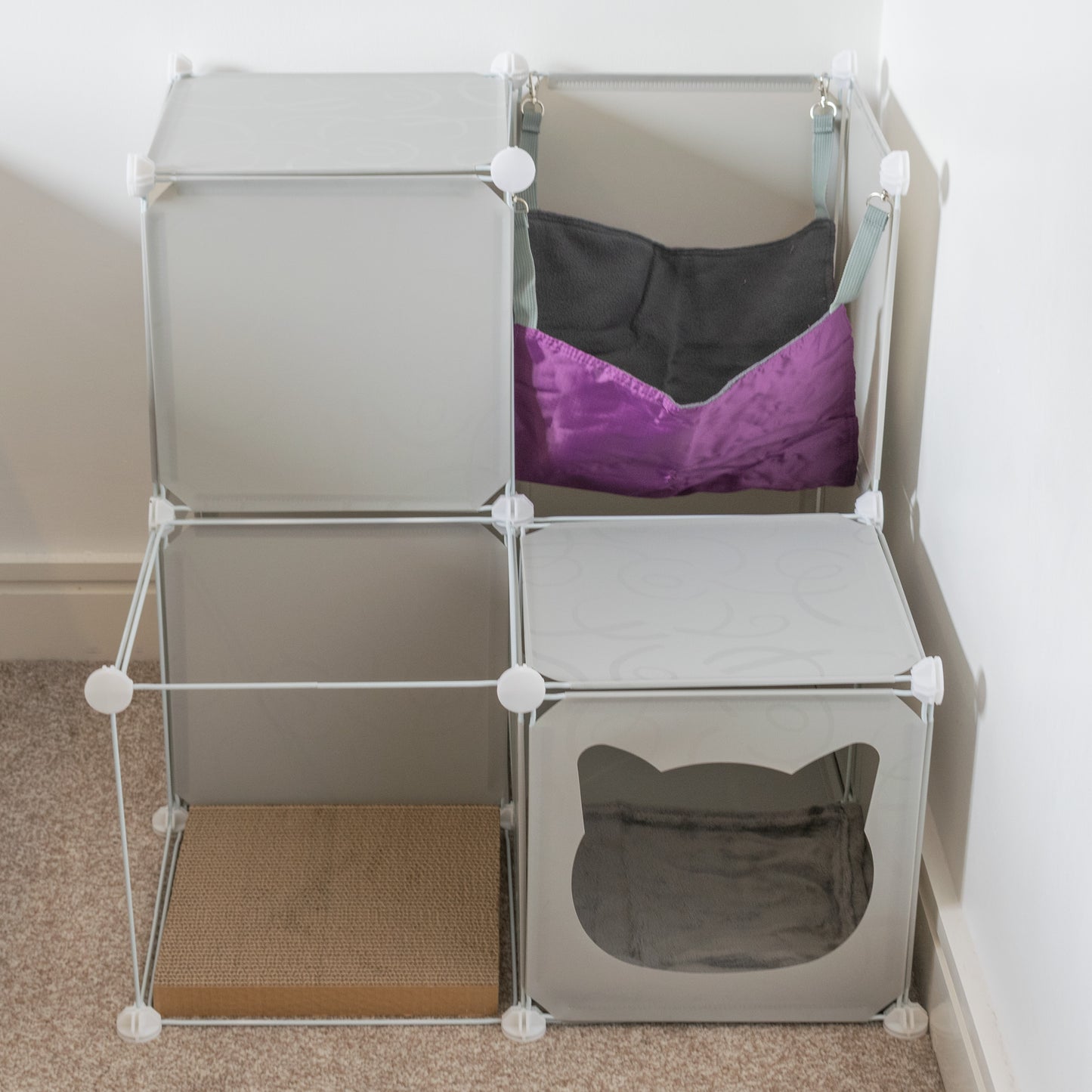 Grey Kitty Cubby Cat Cube Buildable Play Tower, Medium