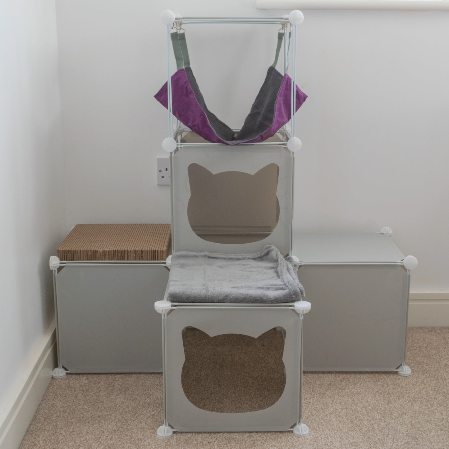 Grey Kitty Cubby Cat Cube Buildable Play Tower, Medium