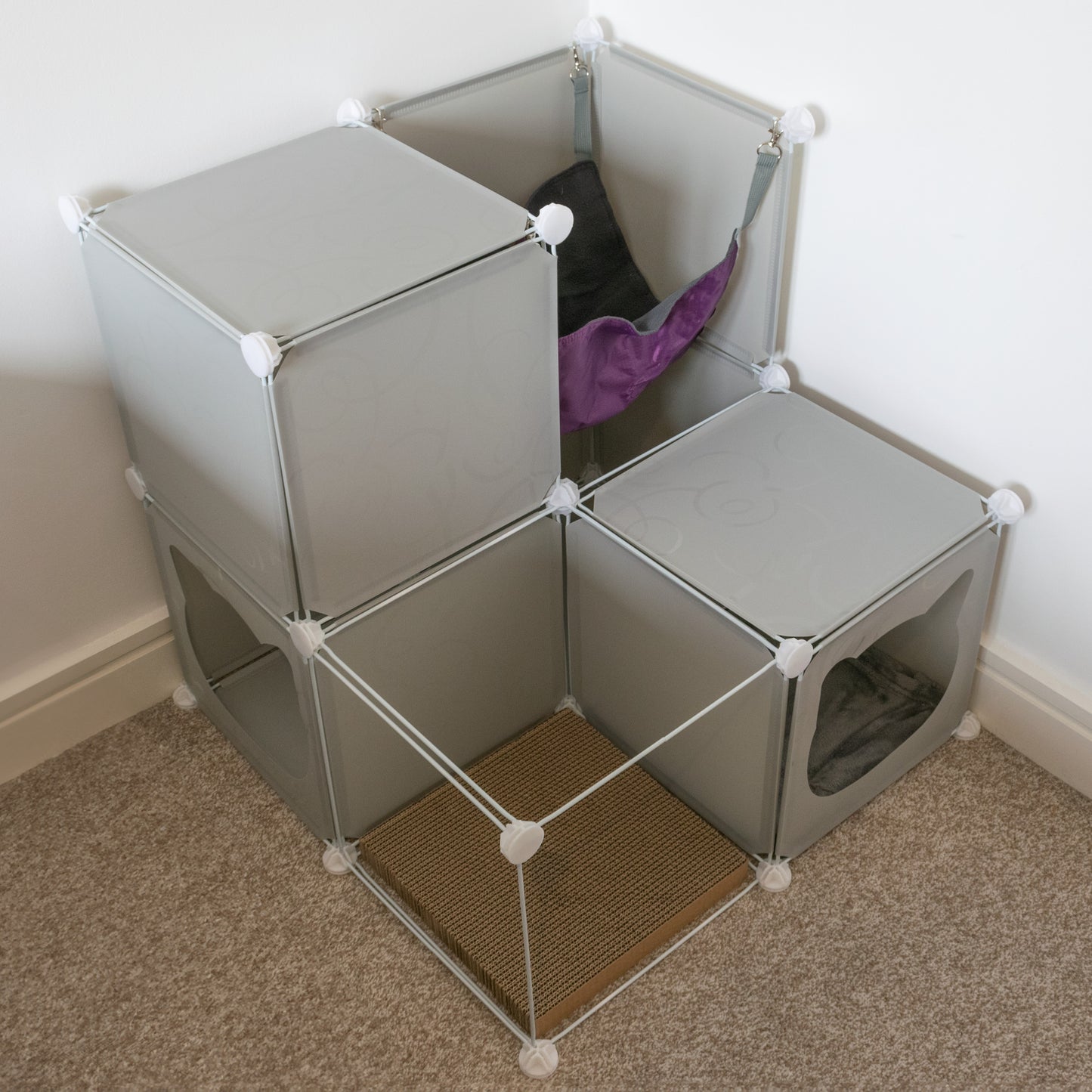 Grey Kitty Cubby Cat Cube Buildable Play Tower, Medium