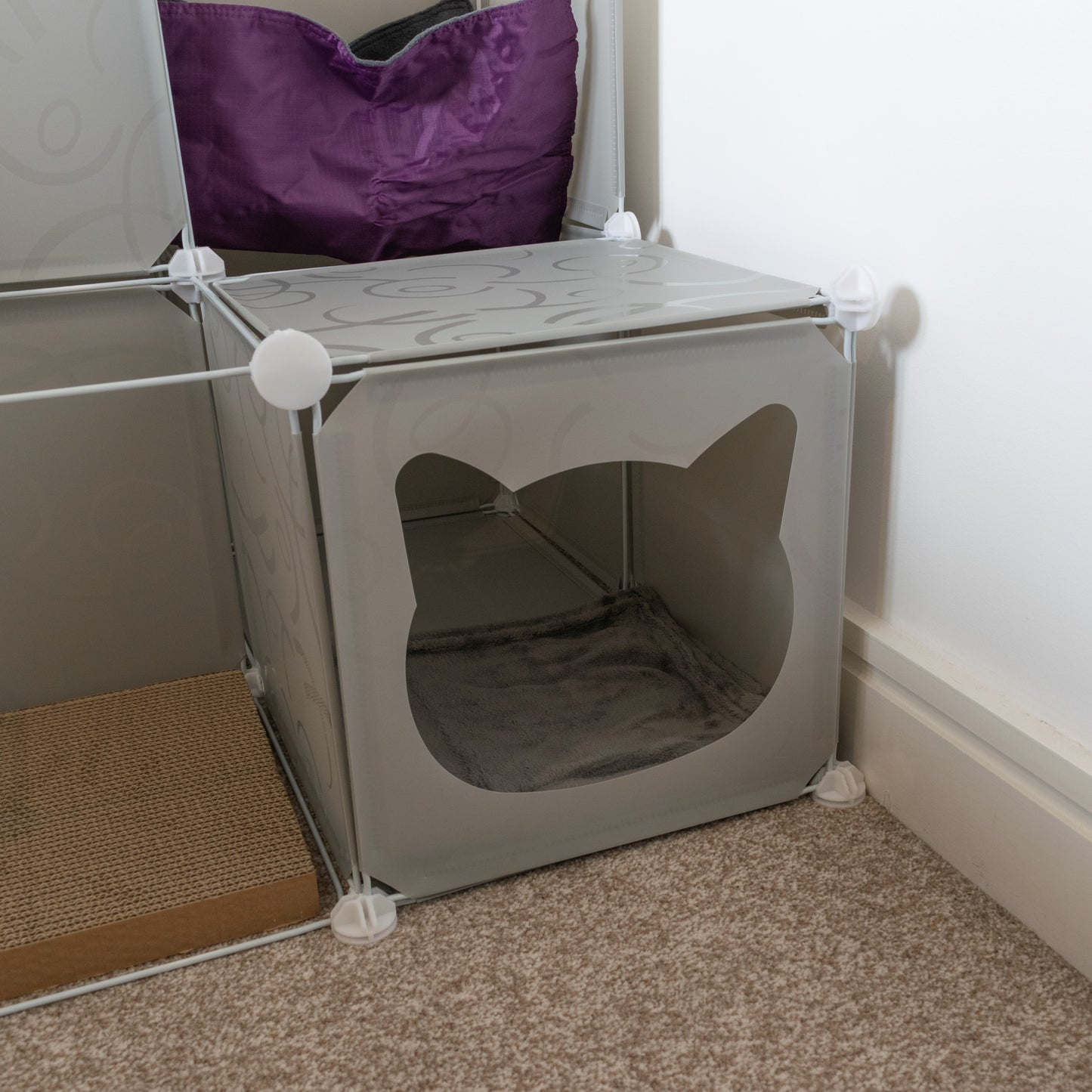 Grey Kitty Cubby Cat Cube Buildable Play Tower, Medium