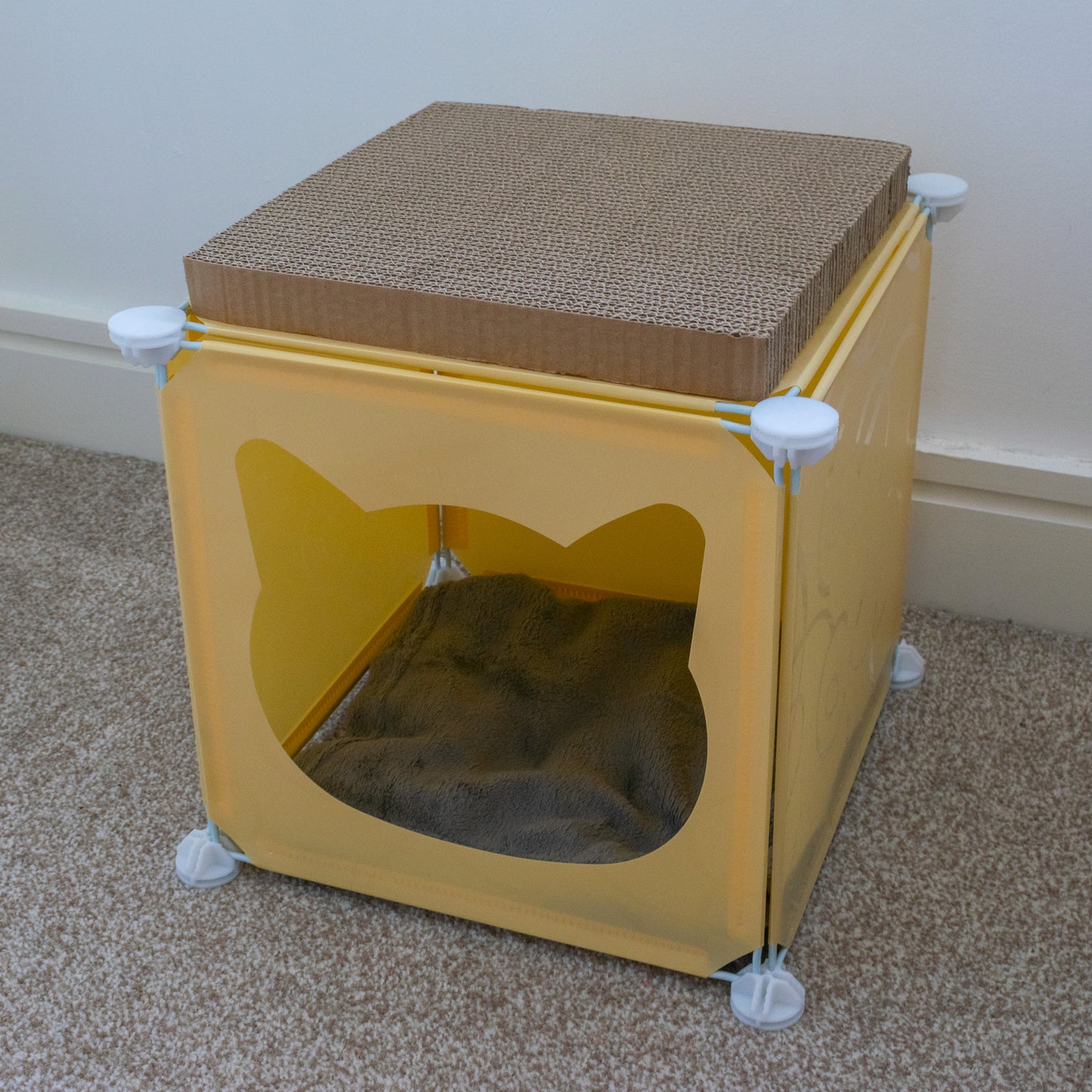 Cream Kitty Cubby Cat Tower Play House, Small