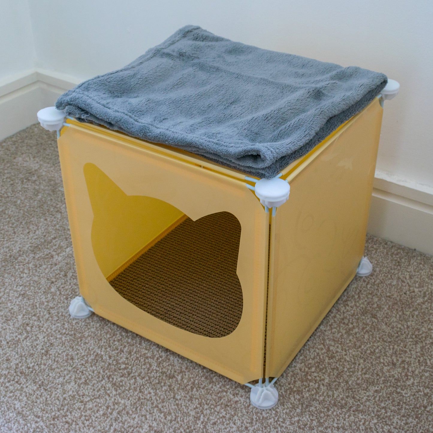 Cream Kitty Cubby Cat Tower Play House, Small