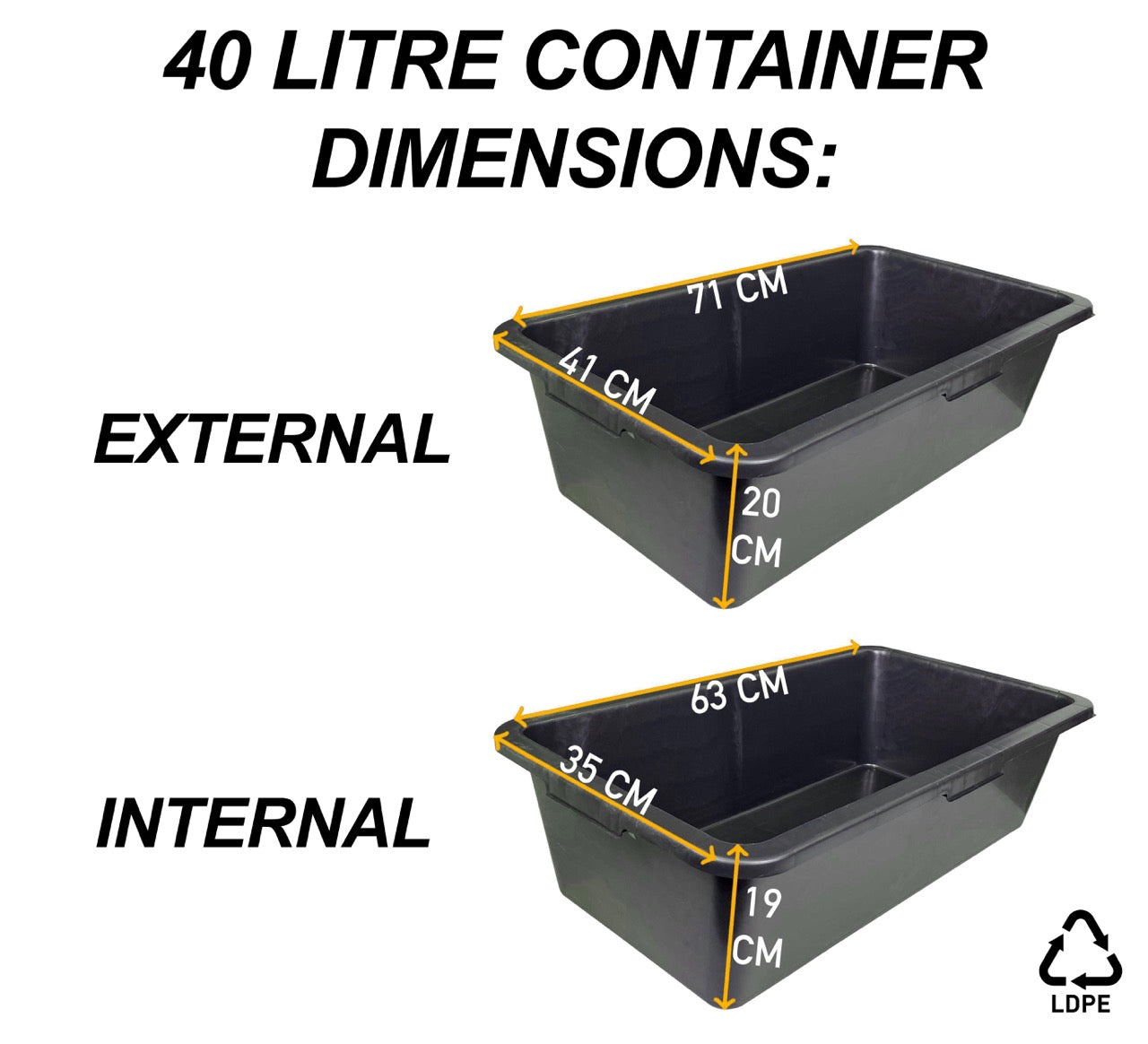 Black Rectangle Mixing Container Tub, 40 Litres